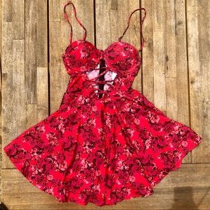 Red Floral Swim Dress